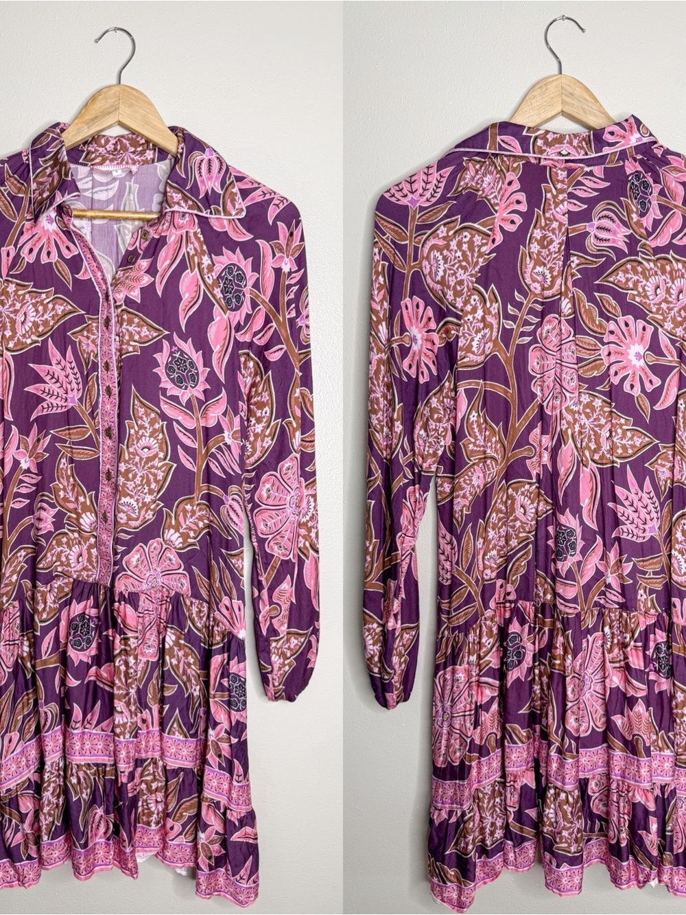 Omika Anthropologie | Boho Floral Long Sleeve Modal Dress